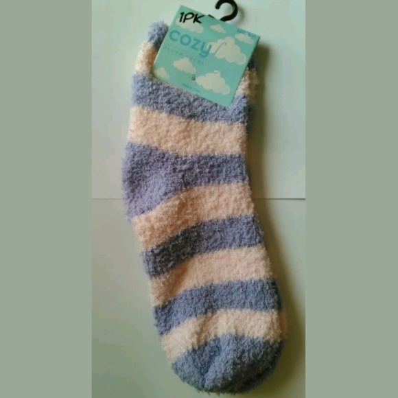 ** Cozy Feet Fuzzy Plush Socks Purple & Pink strip - Picture 1 of 8